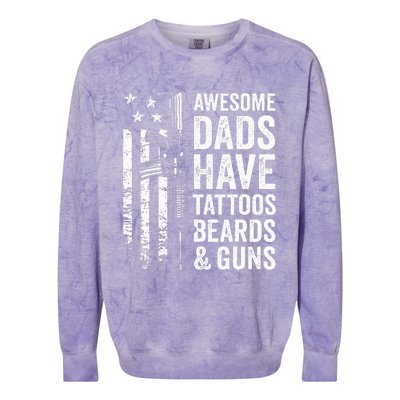 Awesome Dads Have Tattoos Beards & Guns Fathers Day Gun Colorblast Crewneck Sweatshirt