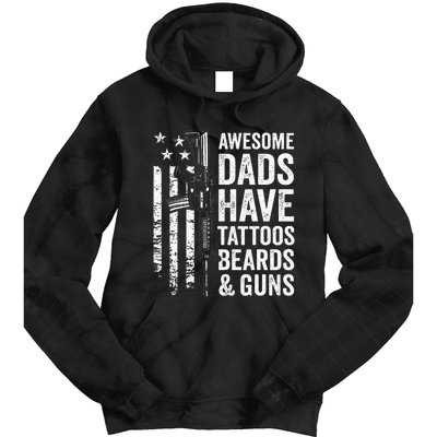 Awesome Dads Have Tattoos Beards & Guns Fathers Day Gun Tie Dye Hoodie