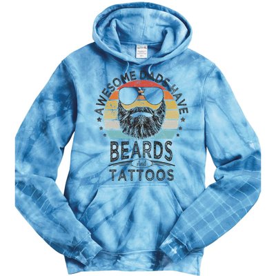 Awesome Dads Have Beards And Tattoos Funny Bearded Dad Tie Dye Hoodie