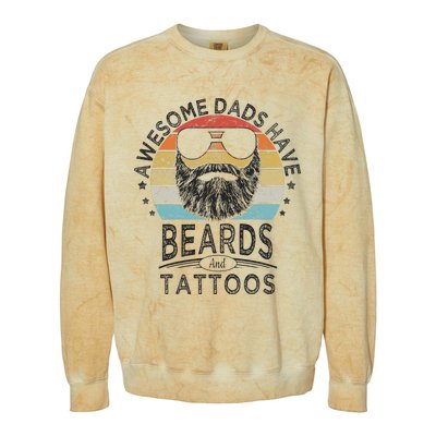 Awesome Dads Have Beards And Tattoos Funny Bearded Dad Colorblast Crewneck Sweatshirt