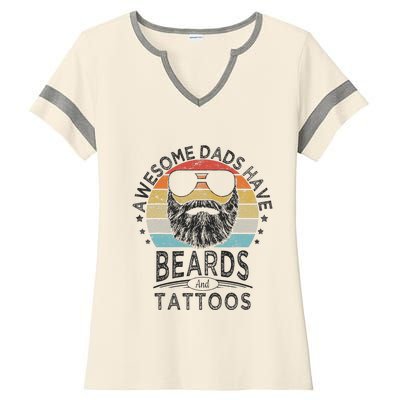 Awesome Dads Have Beards And Tattoos Funny Bearded Dad Ladies Halftime Notch Neck Tee