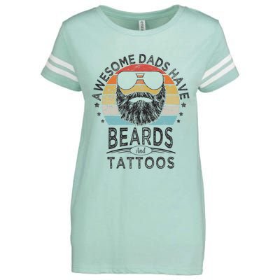 Awesome Dads Have Beards And Tattoos Funny Bearded Dad Enza Ladies Jersey Football T-Shirt