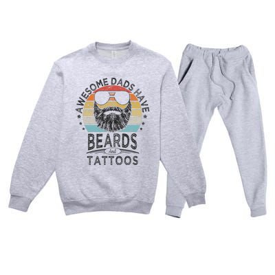 Awesome Dads Have Beards And Tattoos Funny Bearded Dad Premium Crewneck Sweatsuit Set