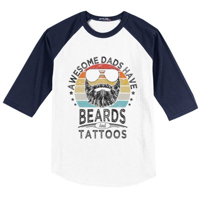 Awesome Dads Have Beards And Tattoos Funny Bearded Dad Baseball Sleeve Shirt