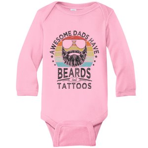 Awesome Dads Have Beards And Tattoos Funny Bearded Dad Baby Long Sleeve Bodysuit