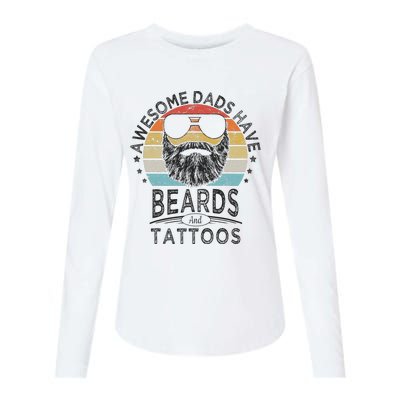 Awesome Dads Have Beards And Tattoos Funny Bearded Dad Womens Cotton Relaxed Long Sleeve T-Shirt