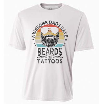 Awesome Dads Have Beards And Tattoos Funny Bearded Dad Cooling Performance Crew T-Shirt