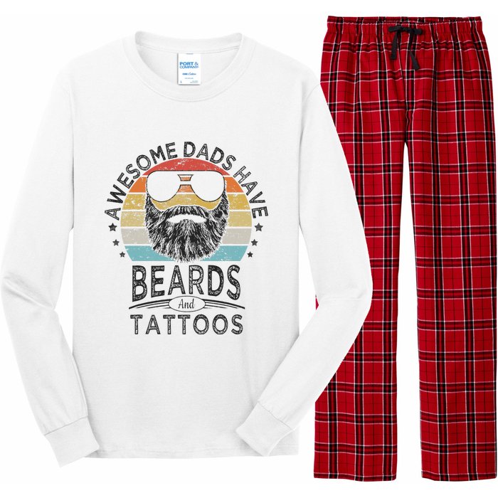 Awesome Dads Have Beards And Tattoos Funny Bearded Dad Long Sleeve Pajama Set