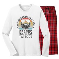 Awesome Dads Have Beards And Tattoos Funny Bearded Dad Women's Long Sleeve Flannel Pajama Set 