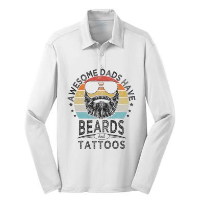 Awesome Dads Have Beards And Tattoos Funny Bearded Dad Silk Touch Performance Long Sleeve Polo