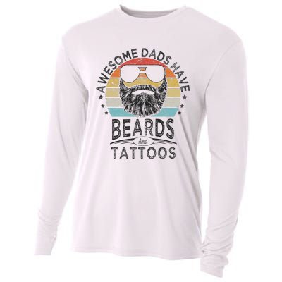 Awesome Dads Have Beards And Tattoos Funny Bearded Dad Cooling Performance Long Sleeve Crew