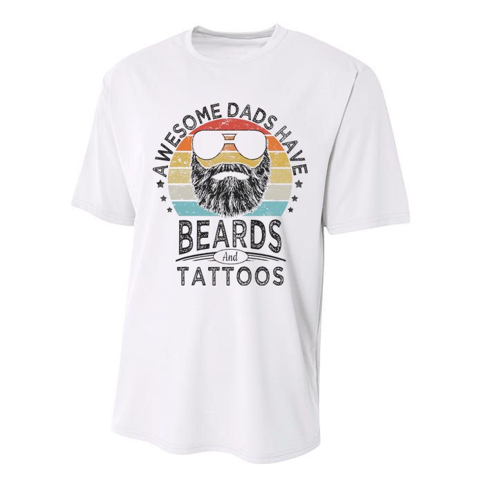 Awesome Dads Have Beards And Tattoos Funny Bearded Dad Performance Sprint T-Shirt