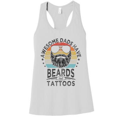 Awesome Dads Have Beards And Tattoos Funny Bearded Dad Women's Racerback Tank