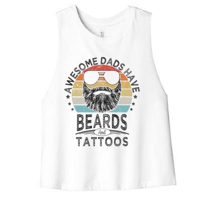 Awesome Dads Have Beards And Tattoos Funny Bearded Dad Women's Racerback Cropped Tank