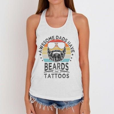 Awesome Dads Have Beards And Tattoos Funny Bearded Dad Women's Knotted Racerback Tank