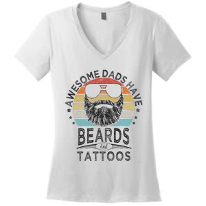 Awesome Dads Have Beards And Tattoos Funny Bearded Dad Women's V-Neck T-Shirt