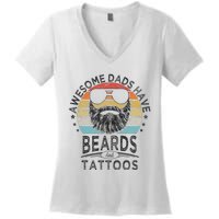 Awesome Dads Have Beards And Tattoos Funny Bearded Dad Women's V-Neck T-Shirt