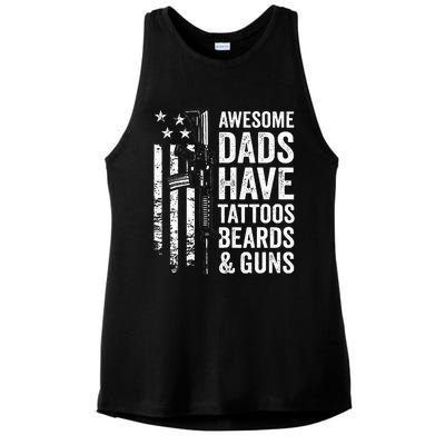 Awesome Dads Have Tattoos Beards & Guns Fathers Day Gun Ladies PosiCharge Tri-Blend Wicking Tank