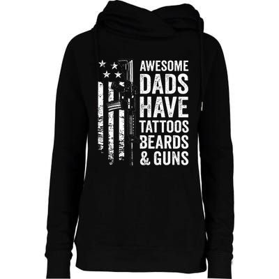 Awesome Dads Have Tattoos Beards & Guns Fathers Day Gun Womens Funnel Neck Pullover Hood