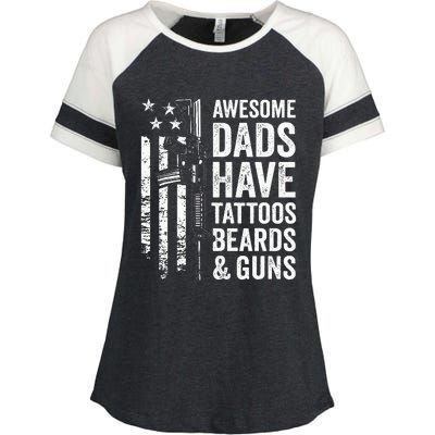 Awesome Dads Have Tattoos Beards & Guns Fathers Day Gun Enza Ladies Jersey Colorblock Tee