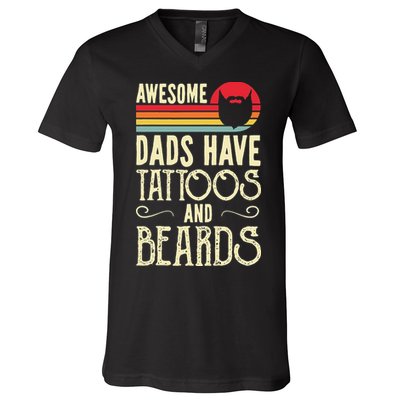 Awesome Dads Have Tattoos And Beards Funny Father Day V-Neck T-Shirt