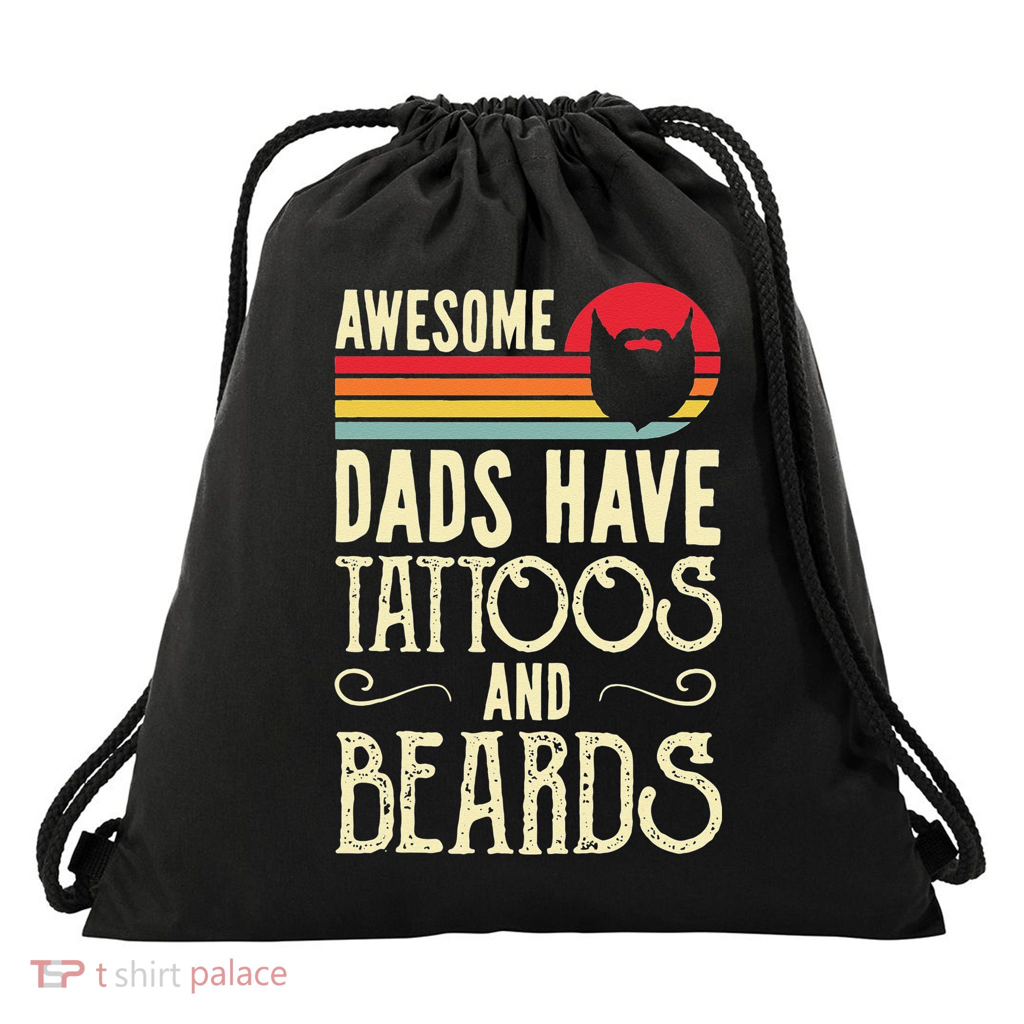 Awesome Dads Have Tattoos And Beards Funny Father Day Drawstring Bag