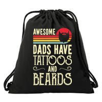 Awesome Dads Have Tattoos And Beards Funny Father Day Drawstring Bag