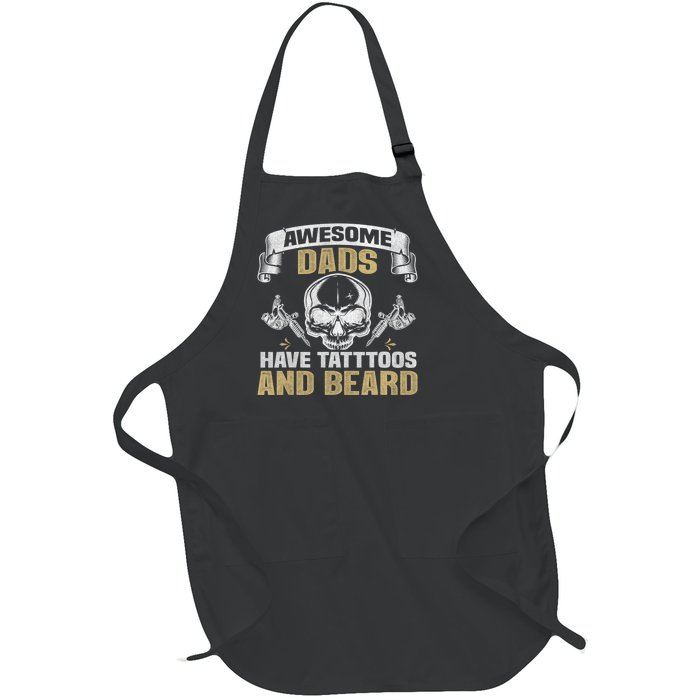 Awesome Dads Have Tattoos and Beards Skull Full-Length Apron With Pockets