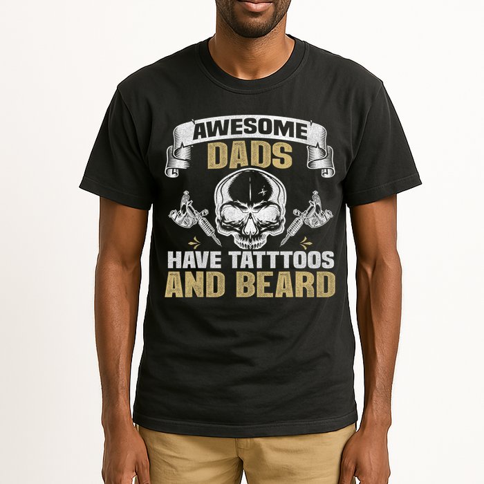 Awesome Dads Have Tattoos and Beards Skull Tall T-Shirt