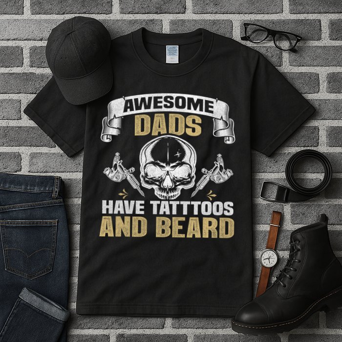 Awesome Dads Have Tattoos and Beards Skull Tall T-Shirt