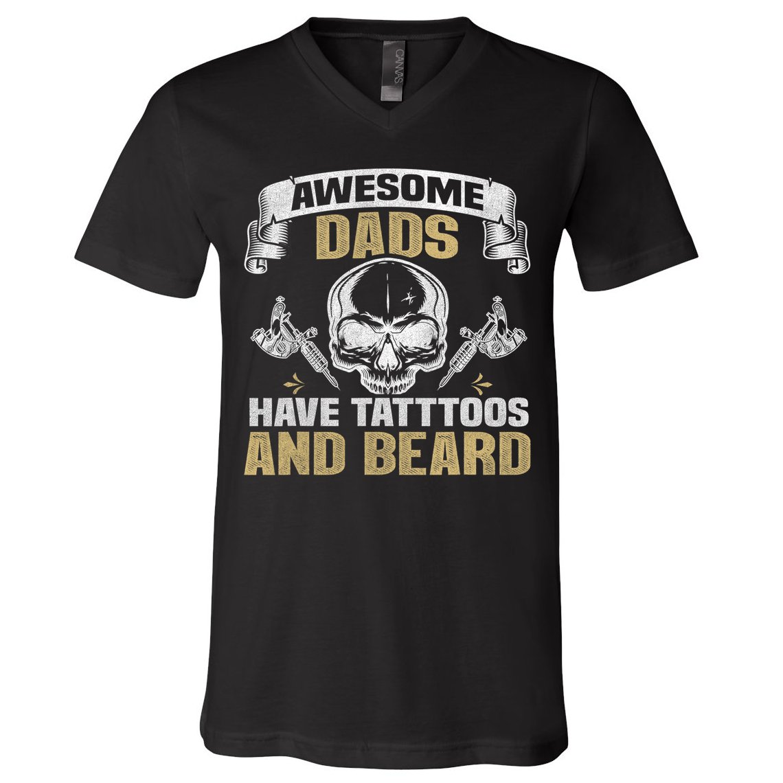 Awesome Dads Have Tattoos and Beards Skull V-Neck T-Shirt