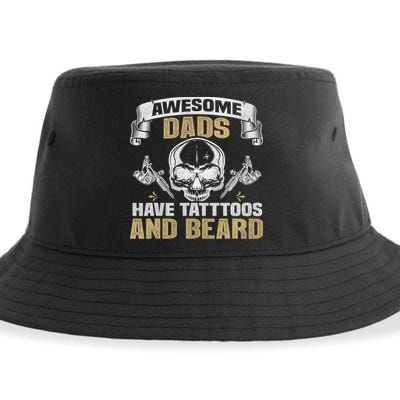 Awesome Dads Have Tattoos and Beards Skull Sustainable Bucket Hat