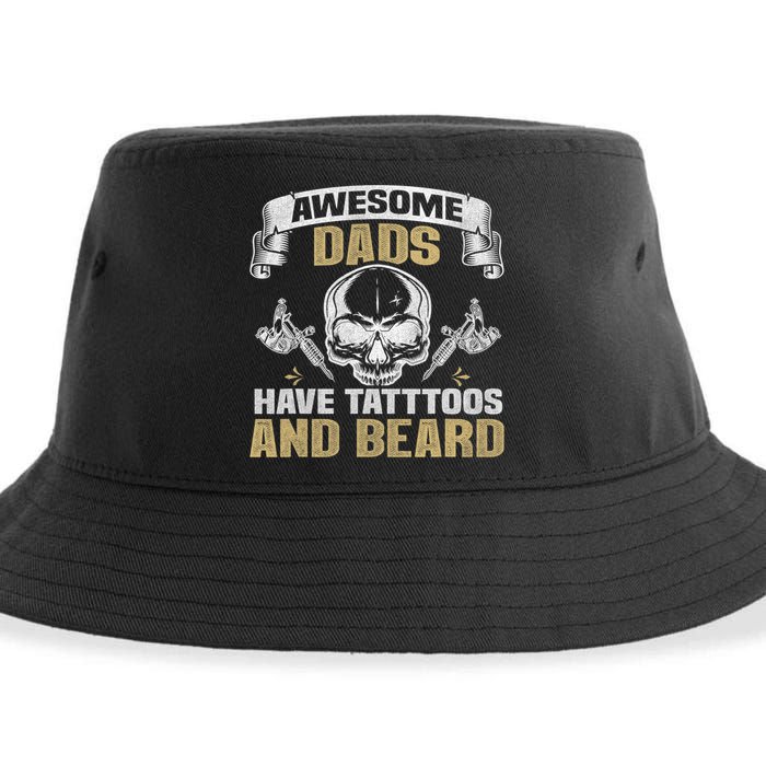 Awesome Dads Have Tattoos and Beards Skull Sustainable Bucket Hat