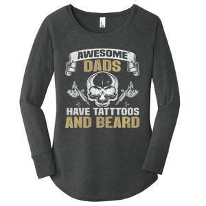 Awesome Dads Have Tattoos and Beards Skull Women's Perfect Tri Tunic Long Sleeve Shirt