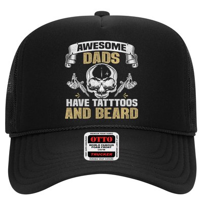 Awesome Dads Have Tattoos and Beards Skull Trucker Hat