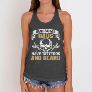 Awesome Dads Have Tattoos and Beards Skull Women's Knotted Racerback Tank