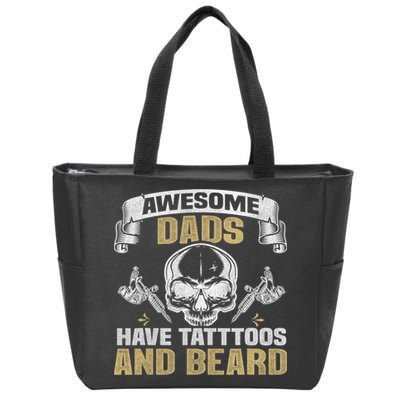Awesome Dads Have Tattoos and Beards Skull Zip Tote Bag