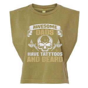 Awesome Dads Have Tattoos and Beards Skull Garment-Dyed Women's Muscle Tee