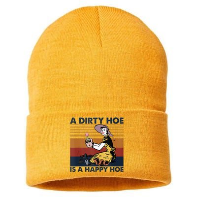 A Dirty Hoe Is A Happy Hoe Vintage Retro Funny Garden Lover Sustainable Knit Beanie