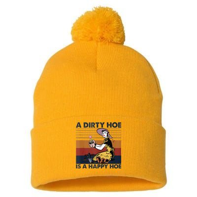 A Dirty Hoe Is A Happy Hoe Vintage Retro Funny Garden Lover Pom Pom 12in Knit Beanie