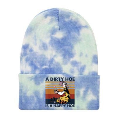 A Dirty Hoe Is A Happy Hoe Vintage Retro Funny Garden Lover Tie Dye 12in Knit Beanie