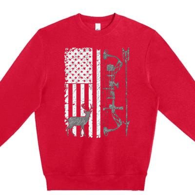 American Deer Hunting Bow Hunter Flag Accessories Hunt Gift Premium Crewneck Sweatshirt