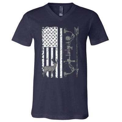 American Deer Hunting Bow Hunter Flag Accessories Hunt Gift V-Neck T-Shirt