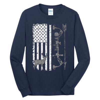 American Deer Hunting Bow Hunter Flag Accessories Hunt Gift Tall Long Sleeve T-Shirt