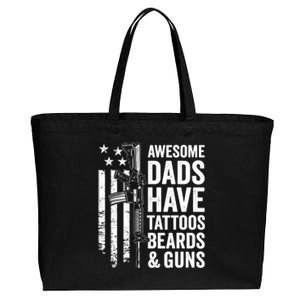 Awesome Dads Have Tattoos Beards Guns Fathers Day Gun Cotton Canvas Jumbo Tote