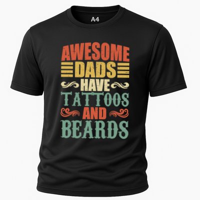 Awesome Dads Have Tattoos And Beards For Fathers Day Performance Shirt