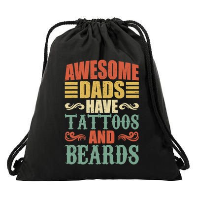 Awesome Dads Have Tattoos And Beards For Fathers Day Drawstring Bag