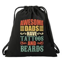 Awesome Dads Have Tattoos And Beards For Fathers Day Drawstring Bag