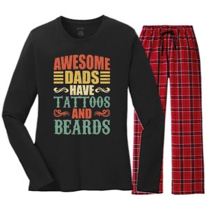 Awesome Dads Have Tattoos And Beards For Fathers Day Women's Long Sleeve Flannel Pajama Set 