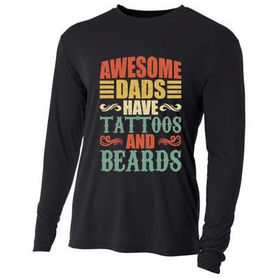 Awesome Dads Have Tattoos And Beards For Fathers Day Cooling Performance Long Sleeve Crew